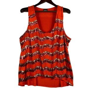 Women 3X Sequin Tank Top Orange Hi Low Festival Party Y2K Statement Plus Sz Bold